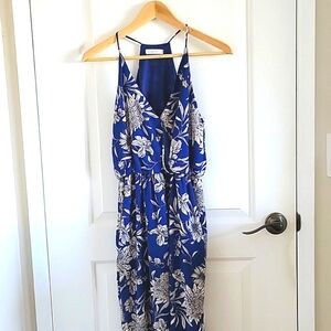 Lush Along the Waterway Blue/White Floral Midi Dress Size Medium